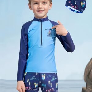 مغامرات الشاطئ بأسلوب مميز: طقم سباحة الأولاد بقبعة مجانية!