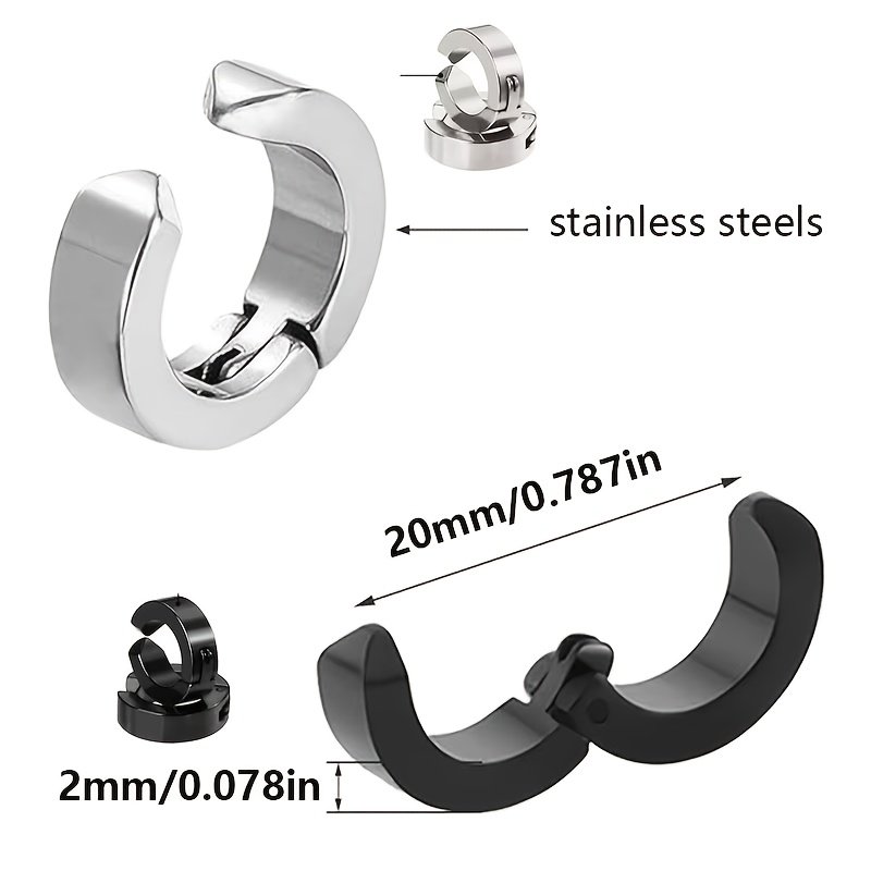Unleash Your Style: Men's Punk Stainless Steel Ear Clip Earrings (No Piercing)! - Image 2