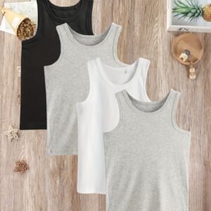 حرية الحركة والراحة الفائقة: طقم الفانيلات القطنية للأولاد (4 قطع)