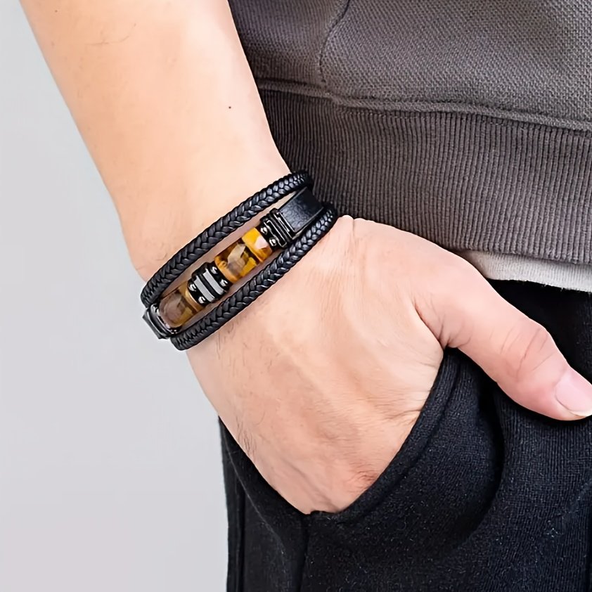 אלגנטיות ללא גבולות: צמיד עין הנמר ועור שזור בעיצוב מודרני – תמונה 8