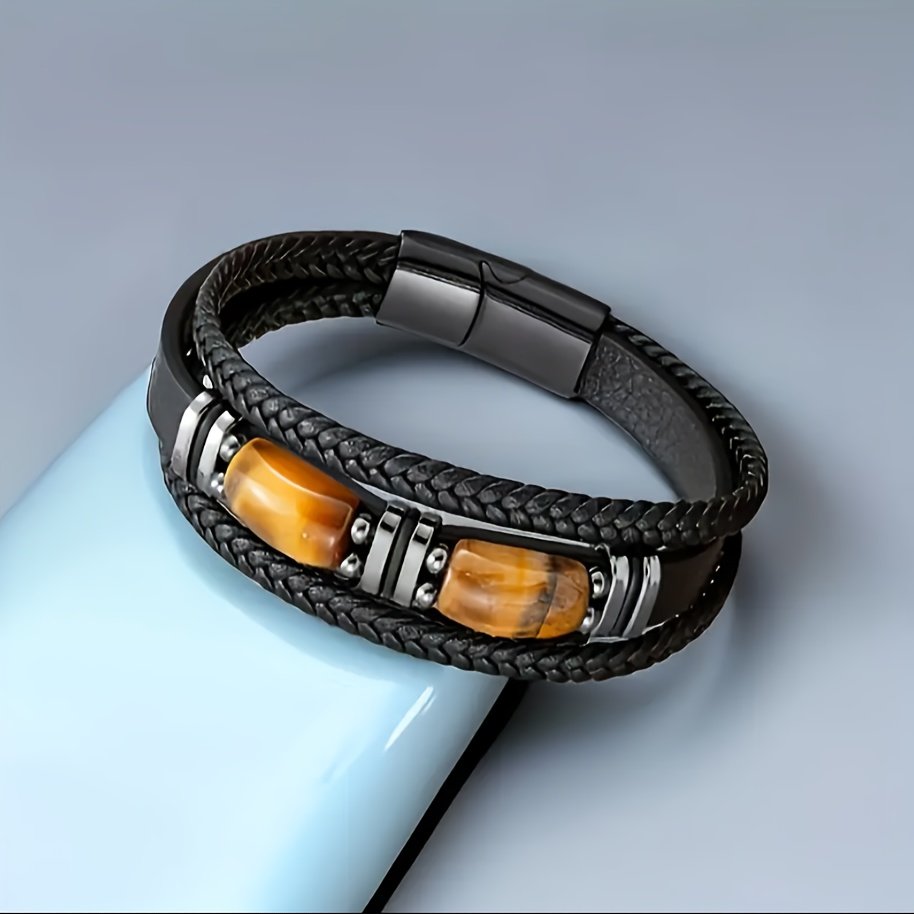 אלגנטיות ללא גבולות: צמיד עין הנמר ועור שזור בעיצוב מודרני – תמונה 6