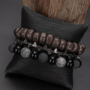 אלגנטיות מושלמת: סט צמידי גברים אבן טבעית 3 חלקים