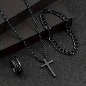 Unrivaled Radiance: The Complete Men's Cross Jewelry Set