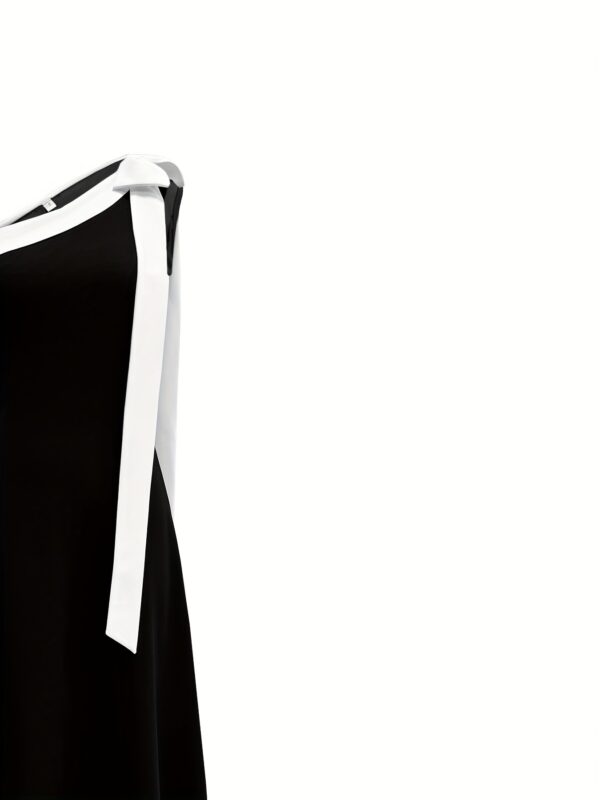 Elegant Off-Shoulder Black Dress with Bow Detail - Sleeveless, A-Line Silhouette, Perfect for Parties and Formal Events, Formal Event Attire|Sleek Formal Gown|Polyester Fabric - Image 14