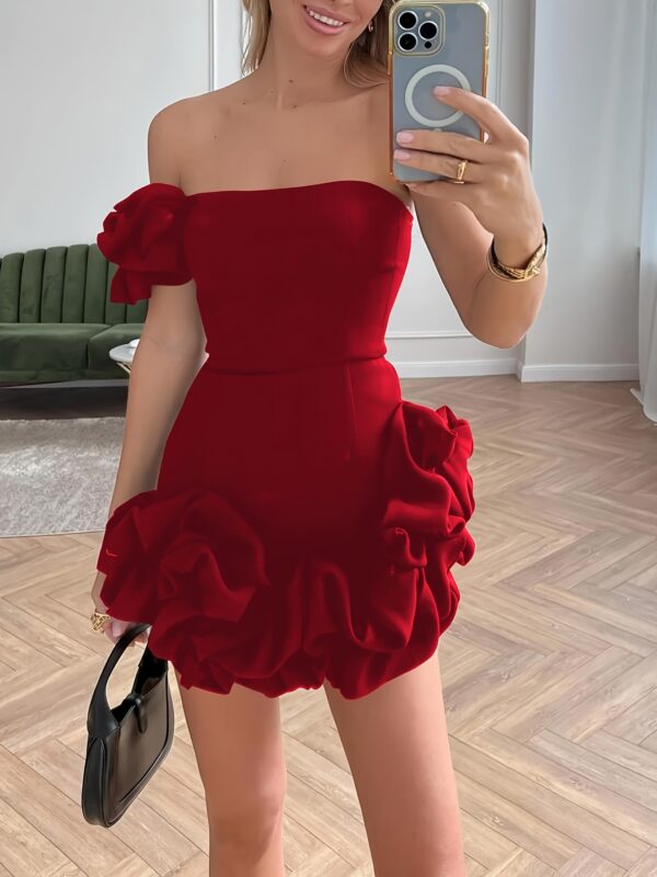 Elegant Off-Shoulder Red Ruffle Dress - Bodycon, Sleeveless, Summer Fashion for Adults, Ruffle Detail, Sleeveless Fashion | Ruffle Hemline | Smooth Texture - Image 19