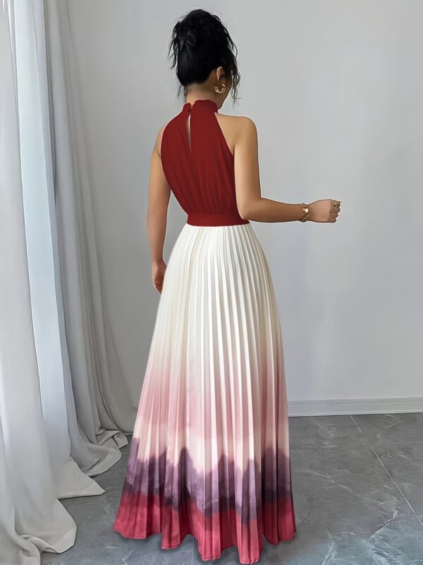 Elegant Gradient A-Line Midi Dress with Ruffle Detail, Tie Waist & Pleated Design - Sleeveless Round Neck for Women - Spring/Summer Collection, Cute Dress - Image 5