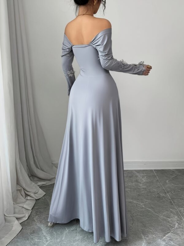 Off-Shoulder Mesh Pleated Slim-Fit Long Sleeve Dress Elegant Party Wear - Image 4