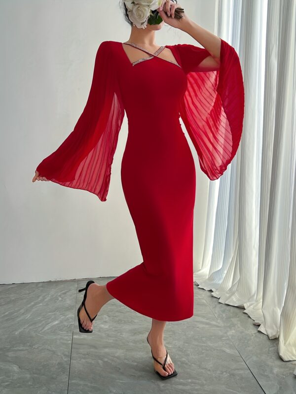 Women Fashionable Solid Color S Cross Design Dress, Elegant Evening Party Dress Maxi Women Outfit - Image 3