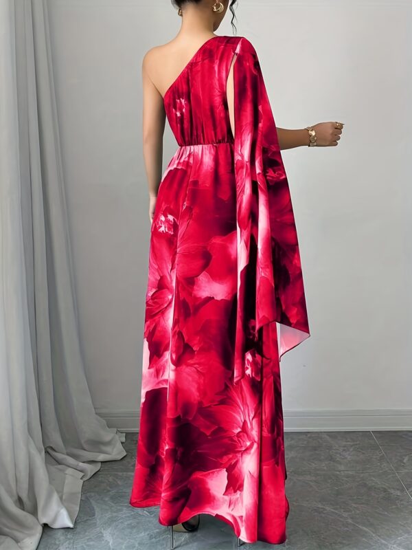 Women'S Elegant Off-Shoulder Floral Print Dress with Side Slit & Twist Detail - Fitted Silhouette, Long Sleeves, Vibrant Red & Pink Floral Print, Perfect for Spring/Summer Holiday Style, Floral Print Dress - Image 7