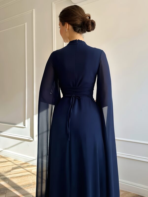1pc Elegant Evening Long Dress with Cape Sleeves & Lace-Up Back - A-Line Stand Collar Solid Color Wedding Guest Gown, Machine Washable Spring/Summer Formal Dress for Women, Dresses for Wedding, Sophisticated Tailoring - Image 7
