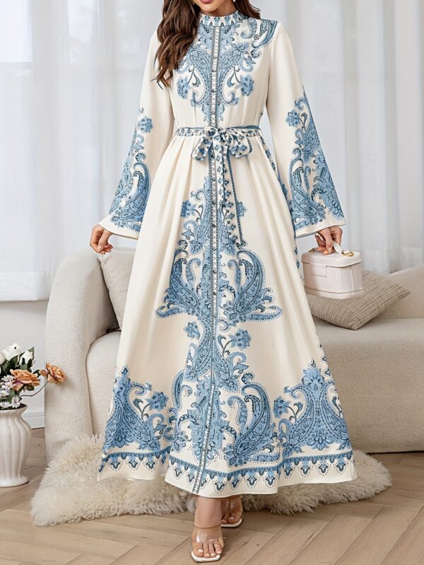 25 New Bohemian Style Elegant Women's Bow Tie Ethnic Print Long Dress - Perfect for Daily Wear, Commuting, Wedding Season, Vacation, and Party Outfits - Image 4