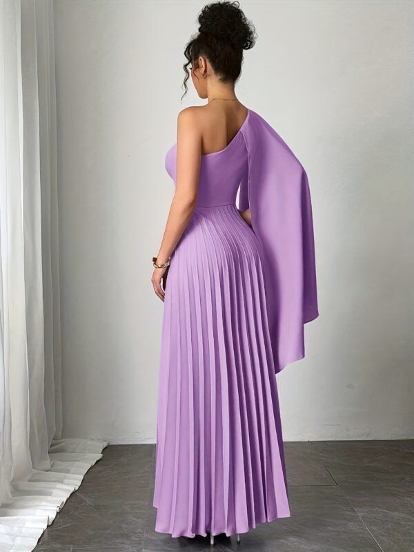 Women's Light Blue One-Shoulder Pleated Sleeveless Dress - Elegant Long Beach Vacation Dress with Asymmetrical Hem, Machine Washable & Wrinkle-Resistant, Fitted Top & Flowy Skirt for Casual Outings, Parties, All-Season Wear, Beach Dresses, Wrinkleresistant Fabric, Summer Outfit, Lightweight Material, Adult Clothing - Image 23