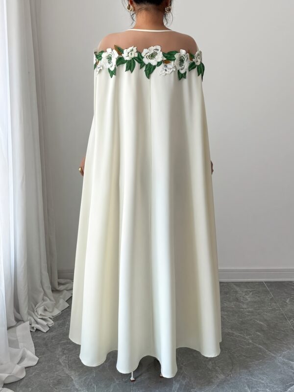 Elegant Off-Shoulder Floral Lace Maxi Dress for Women - Ruffle Detail, Wide-Brimmed, Solid Color, Perfect for Summer & Spring, Polyester, Machine Washable, Elegant Event Wear | Offshoulder Dress | Ruffle Detail - Image 4