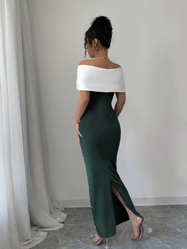 A Black Off-Shoulder Dress Adorned with Elegant Beading, Designed for Banquets And Dates, Showcasing a Slim Waist And a Goddess-Like Charm. - Image 4