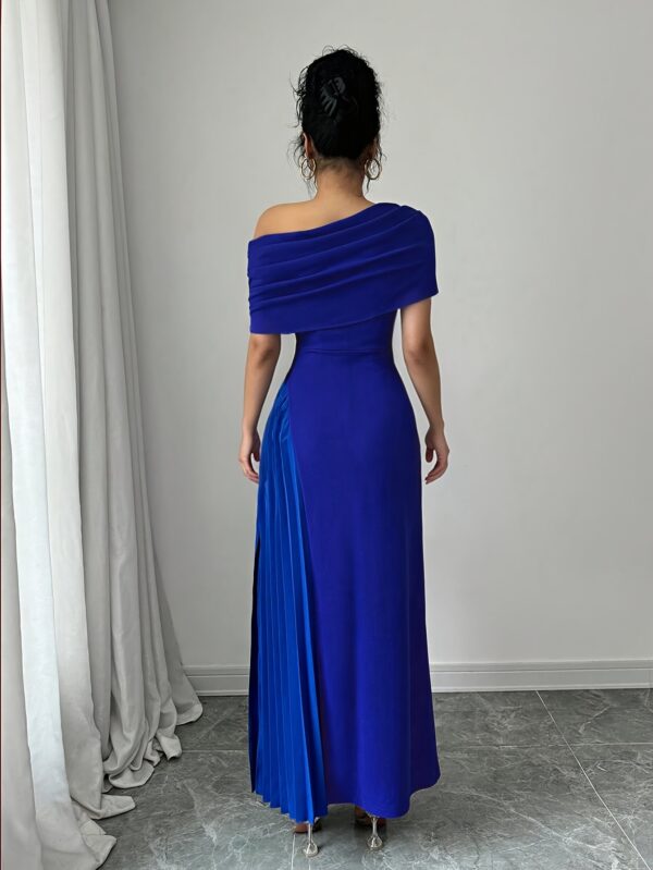 Elegant Off-Shoulder Mermaid Dress with Side Slit & Pleated Detail - Royal Blue, Form-Fitting Top & Flowy Hem, Perfect for Spring/Summer Parties & Formal Events, Formal Evening Wear | Offshoulder Fashion | Sophisticated Design, Plus Size Dress - Image 2