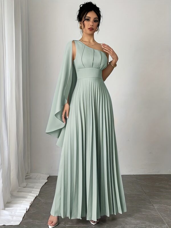 Women's Light Blue One-Shoulder Pleated Sleeveless Dress - Elegant Long Beach Vacation Dress with Asymmetrical Hem, Machine Washable & Wrinkle-Resistant, Fitted Top & Flowy Skirt for Casual Outings, Parties, All-Season Wear, Beach Dresses, Wrinkleresistant Fabric, Summer Outfit, Lightweight Material, Adult Clothing