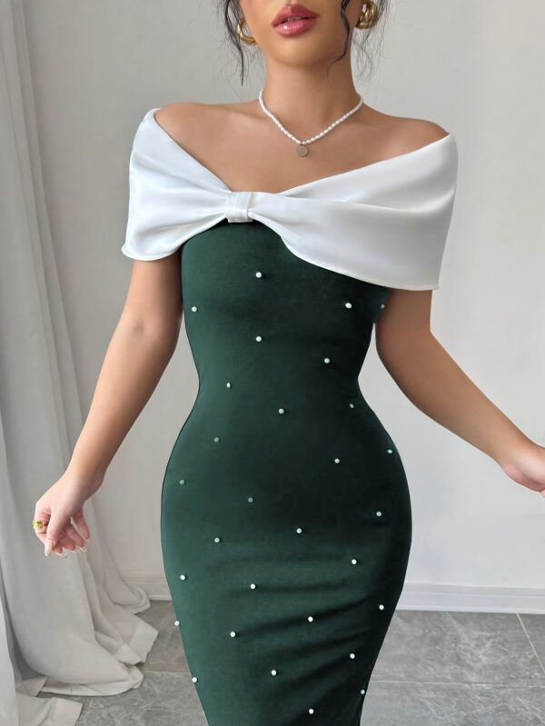 A Black Off-Shoulder Dress Adorned with Elegant Beading, Designed for Banquets And Dates, Showcasing a Slim Waist And a Goddess-Like Charm. - Image 10