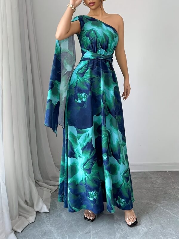 Women'S Elegant Off-Shoulder Floral Print Dress with Side Slit & Twist Detail - Fitted Silhouette, Long Sleeves, Vibrant Red & Pink Floral Print, Perfect for Spring/Summer Holiday Style, Floral Print Dress - Image 8
