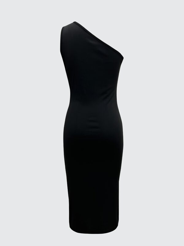 Elegant Rhinestone-Embellished Black Mesh Tube Dress - Sleeveless, Asymmetrical Neckline, Polyester, Perfect for Parties and Events, Glamorous Event Attire | Asymmetrical Neckline | Sparkling Details, Rhinestone Embellishments - Image 14