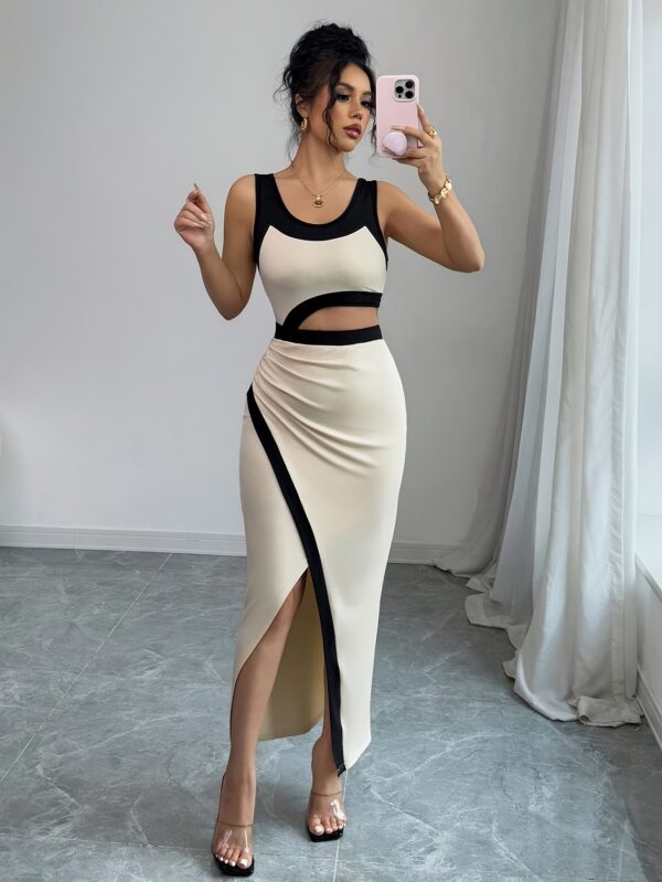 Elegant One-Shoulder Asymmetrical Cutout Maxi Dress for Women - Sexy Solid Color with High-Low Hem, Knit Polyester, Perfect for Adult Fashion, Casual Elegance | Highlow Hemline | Knit Fabric - Image 12
