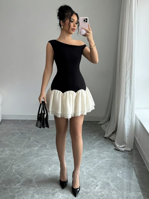 Chic Black Off-Shoulder Asymmetrical Mini Dress for Women - Sleeveless Ruffled Hem, Sweet & Elegant Style for Casual Attire, Parties, and Gatherings, Cute Dresses - Image 20