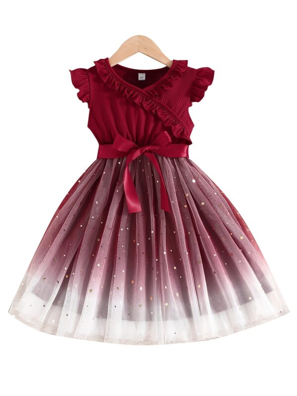 Elegant Vintage-Inspired Starry Sky Sequin Mesh Ruffle Dress with Belt - Sleeveless A-Line Princess Skirt for Girls, Valentine'S Day Gift, and Summer Parties, Summer Party Dress | Vintage Princess Dress | Sequin Embellishments, Princess Dres - Image 8