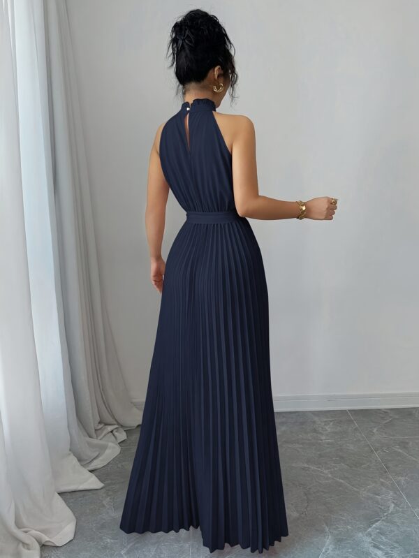 Elegant Gradient A-Line Midi Dress with Ruffle Detail, Tie Waist & Pleated Design - Sleeveless Round Neck for Women - Spring/Summer Collection, Cute Dress - Image 8