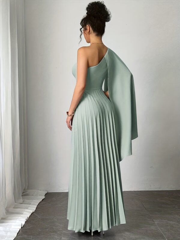 Women's Light Blue One-Shoulder Pleated Sleeveless Dress - Elegant Long Beach Vacation Dress with Asymmetrical Hem, Machine Washable & Wrinkle-Resistant, Fitted Top & Flowy Skirt for Casual Outings, Parties, All-Season Wear, Beach Dresses, Wrinkleresistant Fabric, Summer Outfit, Lightweight Material, Adult Clothing - Image 20