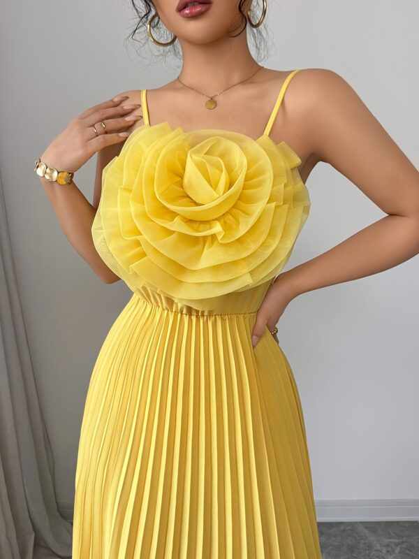 Elegant Yellow Floral A-Line Maxi Dress for Women - Sleeveless, Ruched Waist, Flowy Summer Dress with 3D Rose Detail, Perfect for Parties and Vacations, Vacation Dress | Floral Print Dress | Ruched Waist Dress - Image 19