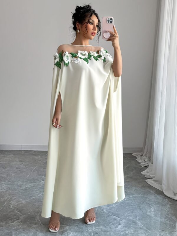 Elegant Off-Shoulder Floral Lace Maxi Dress for Women - Ruffle Detail, Wide-Brimmed, Solid Color, Perfect for Summer & Spring, Polyester, Machine Washable, Elegant Event Wear | Offshoulder Dress | Ruffle Detail - Image 12