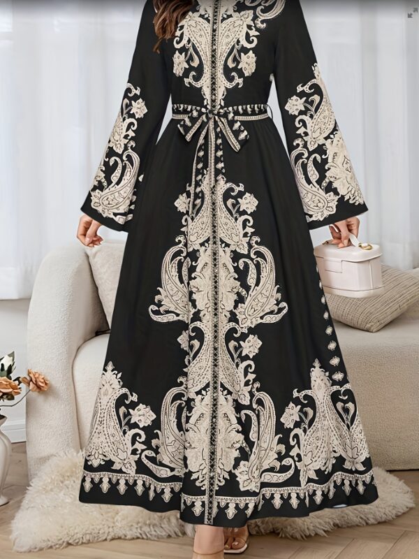 25 New Bohemian Style Elegant Women's Bow Tie Ethnic Print Long Dress - Perfect for Daily Wear, Commuting, Wedding Season, Vacation, and Party Outfits - Image 2