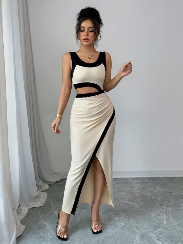 Elegant One-Shoulder Asymmetrical Cutout Maxi Dress for Women - Sexy Solid Color with High-Low Hem, Knit Polyester, Perfect for Adult Fashion, Casual Elegance | Highlow Hemline | Knit Fabric - Image 23