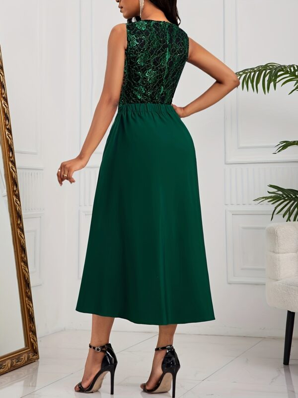 Sequined High Low Ruffle Hem Dress, Elegant Crew Neck Sleeveless Aline Dress For Spring & Summer, Women's Clothing - Image 9