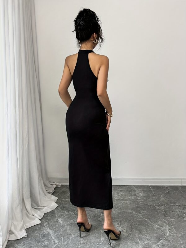 Elegant Black Bodycon Dress with Lace Detailing - Sleeveless, Ruched Design, High-Low Hem, Perfect for Summer Parties and Formal Events, Formal Event Attire|Ruched Bodycon Dress|Lace Detailing - Image 4