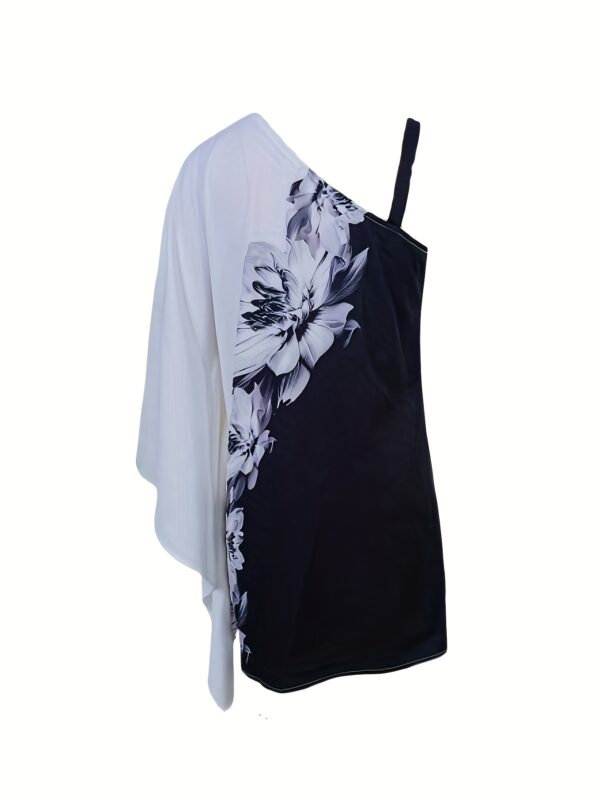 Women's Fashion Floral Print Off-Shoulder Neckline Dress with Collar and Tie Detail - Image 7