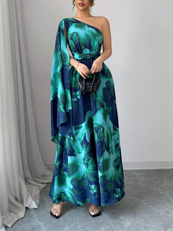 Women'S Elegant Off-Shoulder Floral Print Dress with Side Slit & Twist Detail - Fitted Silhouette, Long Sleeves, Vibrant Red & Pink Floral Print, Perfect for Spring/Summer Holiday Style, Floral Print Dress - Image 5