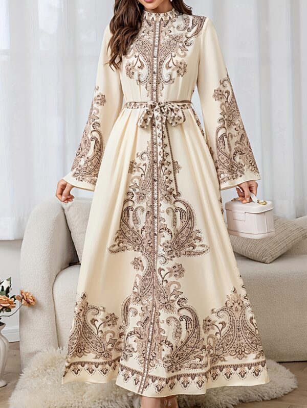 25 New Bohemian Style Elegant Women's Bow Tie Ethnic Print Long Dress - Perfect for Daily Wear, Commuting, Wedding Season, Vacation, and Party Outfits - Image 3