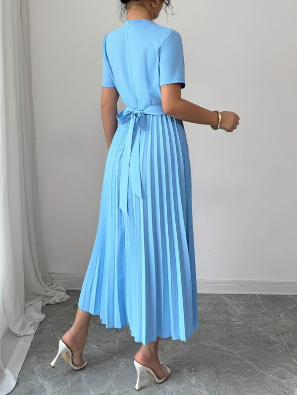 Elegant Light Blue Derby Ribbons Dress for Women - Sleeveless A-Line Midi with Ruffled Hem, Perfect for Spring & Summer Commute and Vacation - Image 6