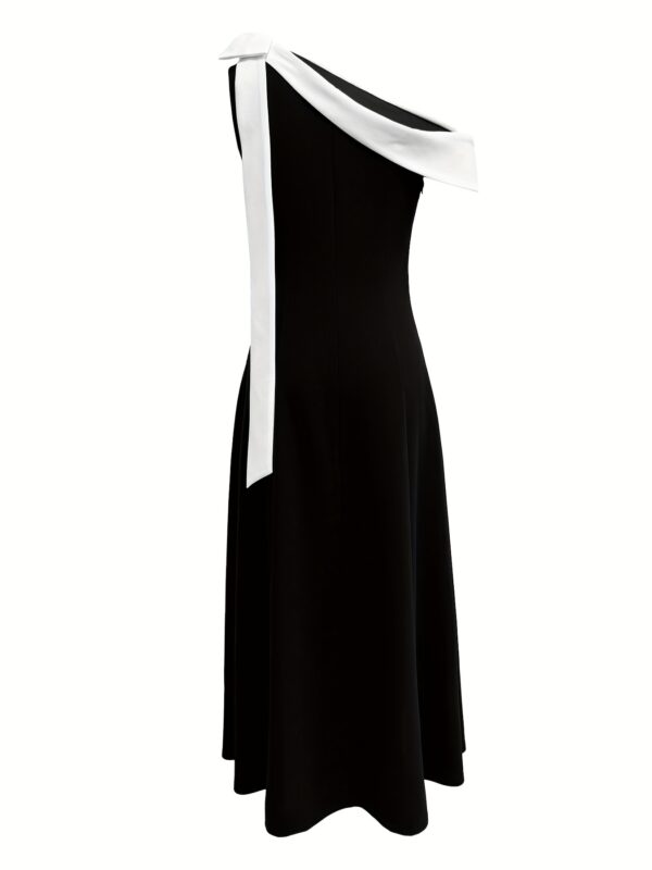 Elegant Off-Shoulder Black Dress with Bow Detail - Sleeveless, A-Line Silhouette, Perfect for Parties and Formal Events, Formal Event Attire|Sleek Formal Gown|Polyester Fabric - Image 4