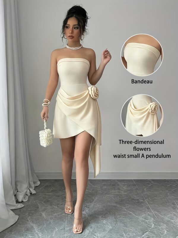 Elegant Off-Shoulder Bodycon Dress | Elegant Solid Color | Strapless with Bow Detail | Floral A-Line Skirt | Perfect for Spring & Summer | Adult Women'S Fashion | Sophisticated Design, Cute Dresses