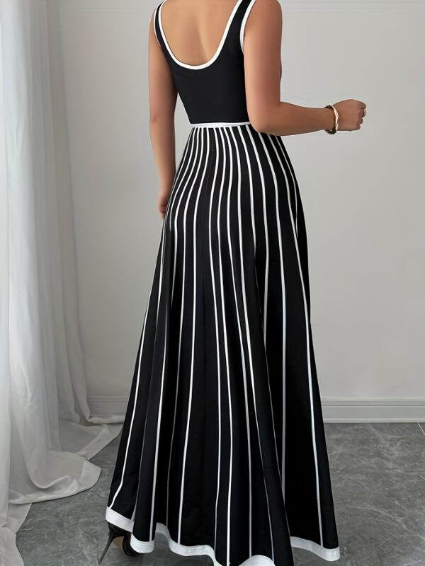 Women's Elegant V-Neck Strapless Summer Dress with Color Block Stripes - Mid-Length Machine Washable Party & Evening Dress for Adults, Casual Summer Dresses, Formal Occasion, Stylish Stripes, Durable Construction, Adult Women, Breathable Material, Fashion Lovers - Image 6