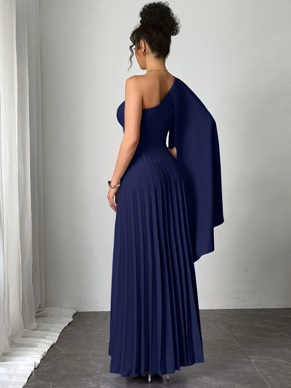 Women's Light Blue One-Shoulder Pleated Sleeveless Dress - Elegant Long Beach Vacation Dress with Asymmetrical Hem, Machine Washable & Wrinkle-Resistant, Fitted Top & Flowy Skirt for Casual Outings, Parties, All-Season Wear, Beach Dresses, Wrinkleresistant Fabric, Summer Outfit, Lightweight Material, Adult Clothing - Image 27