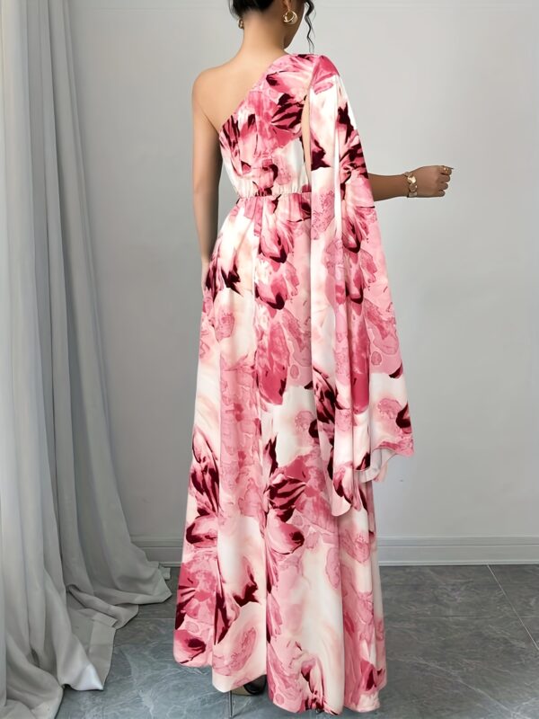 Women'S Elegant Off-Shoulder Floral Print Dress with Side Slit & Twist Detail - Fitted Silhouette, Long Sleeves, Vibrant Red & Pink Floral Print, Perfect for Spring/Summer Holiday Style, Floral Print Dress - Image 9