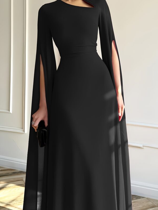 1pc Elegant Evening Long Dress with Cape Sleeves & Lace-Up Back - A-Line Stand Collar Solid Color Wedding Guest Gown, Machine Washable Spring/Summer Formal Dress for Women, Dresses for Wedding, Sophisticated Tailoring - Image 9