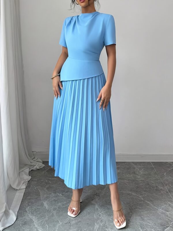Elegant Light Blue Derby Ribbons Dress for Women - Sleeveless A-Line Midi with Ruffled Hem, Perfect for Spring & Summer Commute and Vacation - Image 3