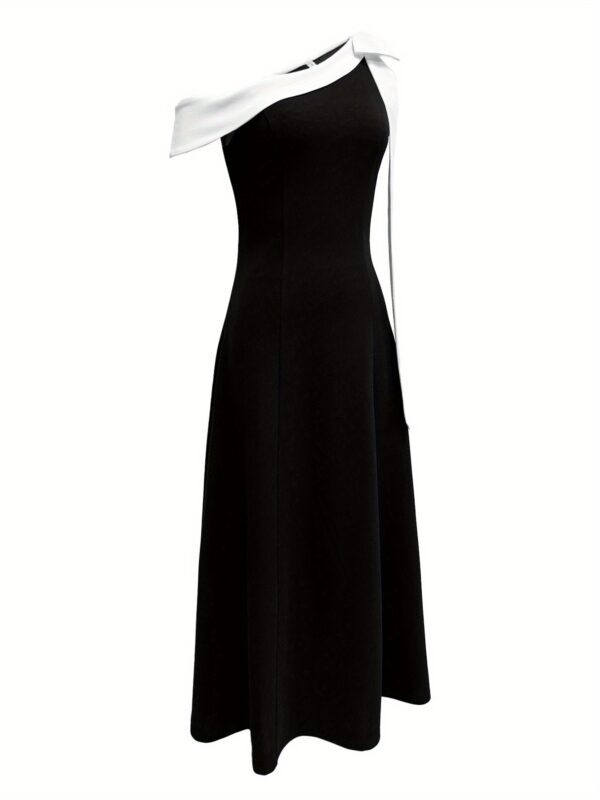 Elegant Off-Shoulder Black Dress with Bow Detail - Sleeveless, A-Line Silhouette, Perfect for Parties and Formal Events, Formal Event Attire|Sleek Formal Gown|Polyester Fabric - Image 9