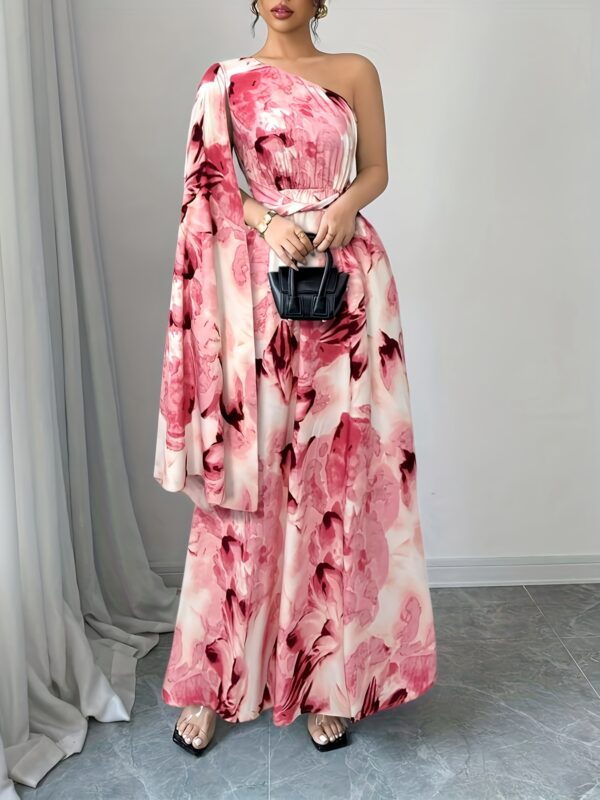 Women'S Elegant Off-Shoulder Floral Print Dress with Side Slit & Twist Detail - Fitted Silhouette, Long Sleeves, Vibrant Red & Pink Floral Print, Perfect for Spring/Summer Holiday Style, Floral Print Dress - Image 6
