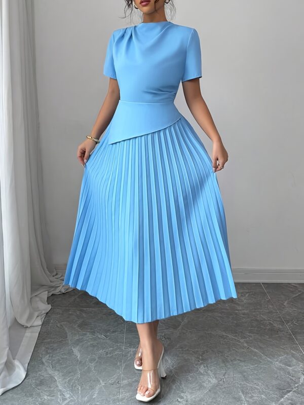 Elegant Light Blue Derby Ribbons Dress for Women - Sleeveless A-Line Midi with Ruffled Hem, Perfect for Spring & Summer Commute and Vacation - Image 9