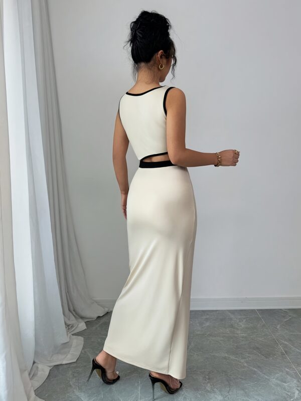 Elegant One-Shoulder Asymmetrical Cutout Maxi Dress for Women - Sexy Solid Color with High-Low Hem, Knit Polyester, Perfect for Adult Fashion, Casual Elegance | Highlow Hemline | Knit Fabric - Image 6