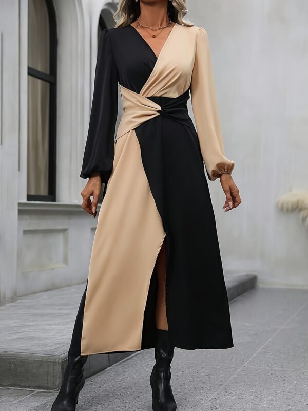 Women's Color Block Long Sleeve Dress, Fit - Image 14